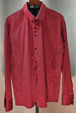 Absolute Rebellion Men's XL Slim Fit Dress Shirt Red Geometric Constrast Cuff